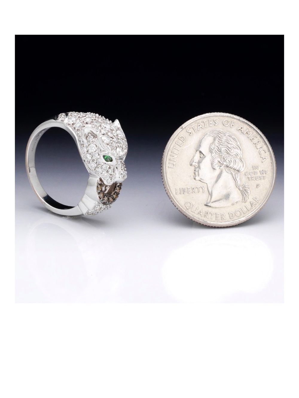 Sonia B Ring Panther Cat 14k White Gold. 1.5 cts Pave Diamond  Ring